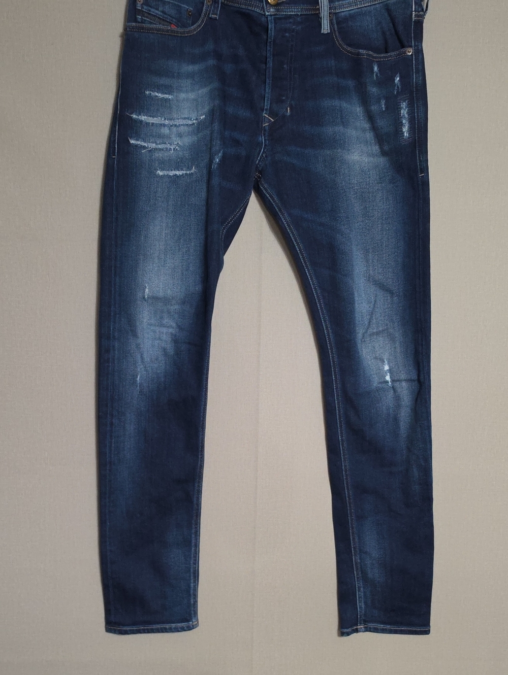 Diesel Dark Blue Skinny Men's Jeans with Faded & Distressed Accents 34x32